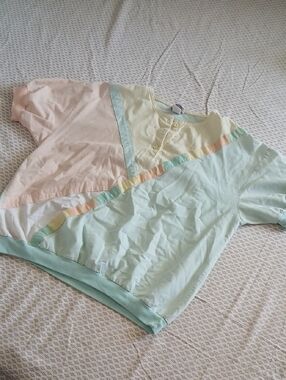 80's Pastel Colorblock Womens Top- Mint, Peach & Cream